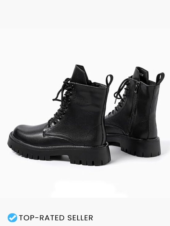 Men\'s Patent Leather Platform Combat Boots Chunky Lug Sole Lace Up Side Zipper